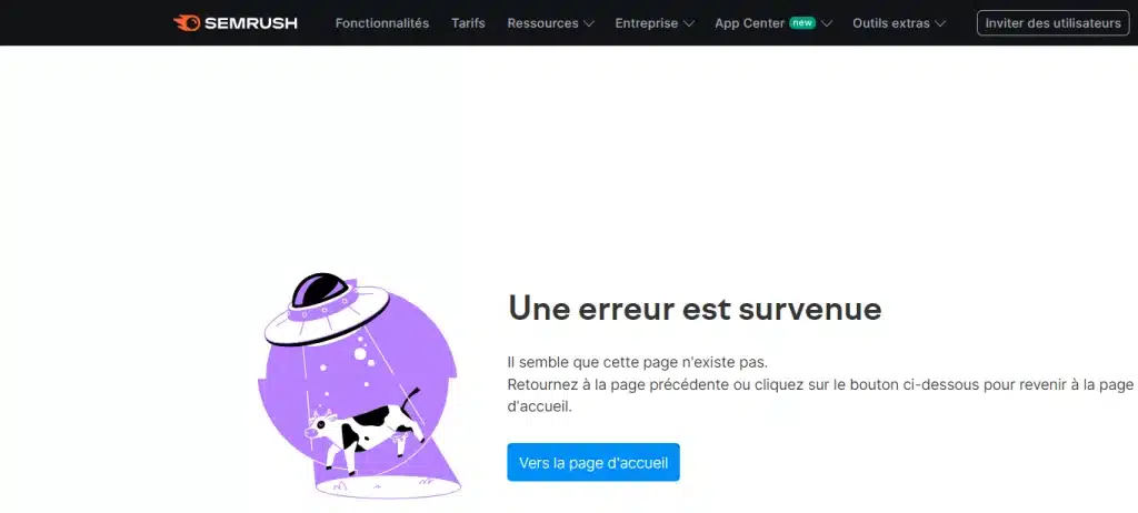 Page personnalisée d'erreur 404 de SemRush